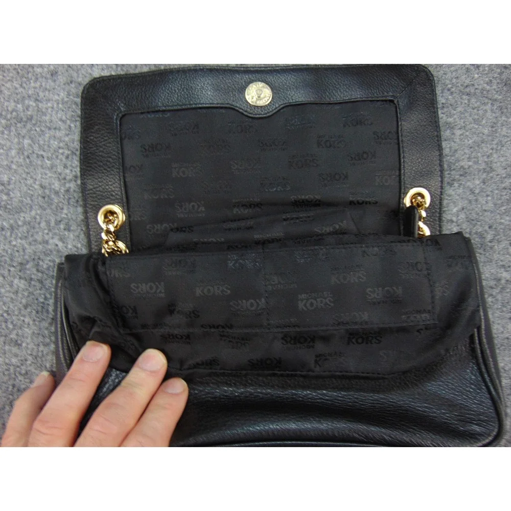 Michael Kors Bedford Black Leather‎ Gold Chain Strap Flap Clutch Crossbody Bag